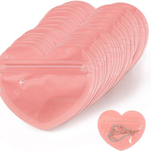 Plastika Torba za pakiranje nakita, Srce, Prijenosni & transparentan & za žene, roze, 100x85mm, Rupa:Približno 4mm, Prodano By PC