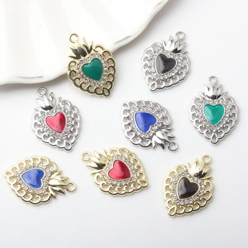 Zinc Alloy Rhinestone Pendants Heart plated DIY & enamel & with rhinestone nickel lead & cadmium free Sold By Bag