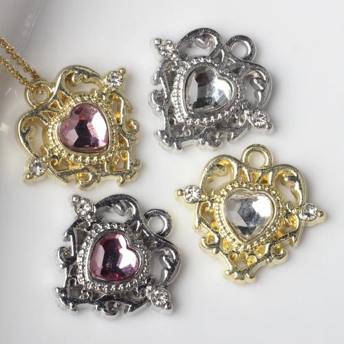 Zinc Alloy Rhinestone Pendants Heart plated DIY & with rhinestone nickel lead & cadmium free Sold By PC