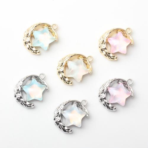 Colgante estrella de la aleación del cinc, aleación de zinc, con resina, Luna y estrella, chapado, Bricolaje, más colores para la opción, libre de níquel, plomo & cadmio, 12x16mm, Vendido por UD