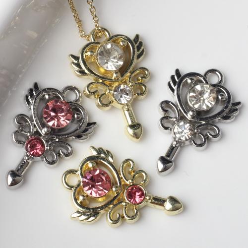 Zinc Alloy Rhinestone Pendants Heart plated DIY & with rhinestone nickel lead & cadmium free Sold By PC