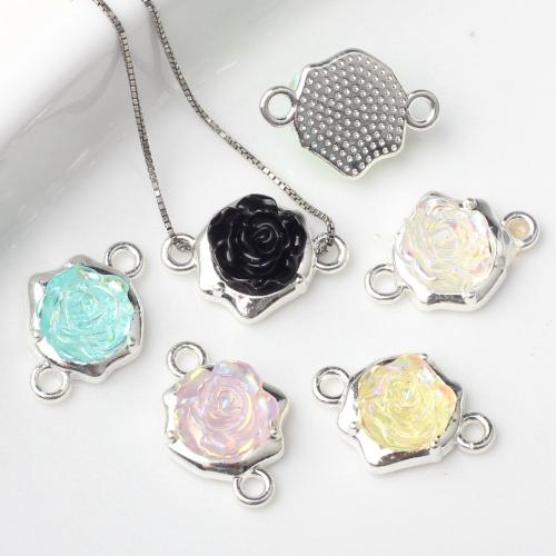 Resin Zinc Alloy Connector with Resin Rose silver color plated DIY & 1/1 loop nickel lead & cadmium free Sold By PC