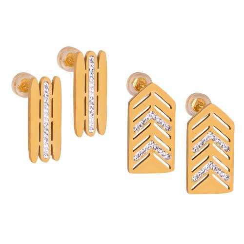 Titanium Aço Brinco, Partículas de aço, with Tcheco, 18K banhado a ouro, joias de moda & Vario tipos a sua escolha & para mulher, dourado, vendido por par