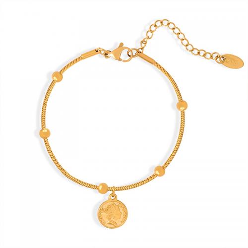 Pulsera de acero de titanio, Partículas de acero, con 5cm extender cadena, 18K chapado en oro, Joyería & para mujer, dorado, 10mm, longitud aproximado 17 cm, Vendido por UD