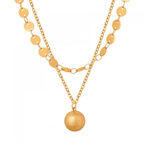 Collier d'acier titane, avec 5cm chaînes de rallonge, Plaqué or 18K, Double couche & bijoux de mode & pour femme, doré, 10mm, Longueur Environ 36 cm, Environ 44 cm, Vendu par PC