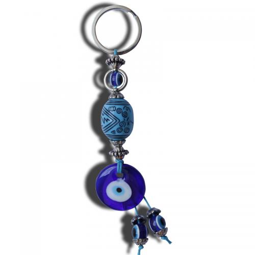 Key Chain, Zinc Alloy, med Lampwork, sølvfarvet forgyldt, Unisex & onde øje mønster, blå, nikkel, bly & cadmium fri, 120mm, Solgt af PC