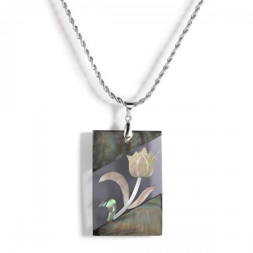 Shell Kettingen, Schelp, met Zinc Alloy, met 6cm extender keten, Rechthoek, silver plated, mode sieraden & uniseks & glazuur, 40x5.10mm, Lengte Ca 58 cm, Verkocht door PC