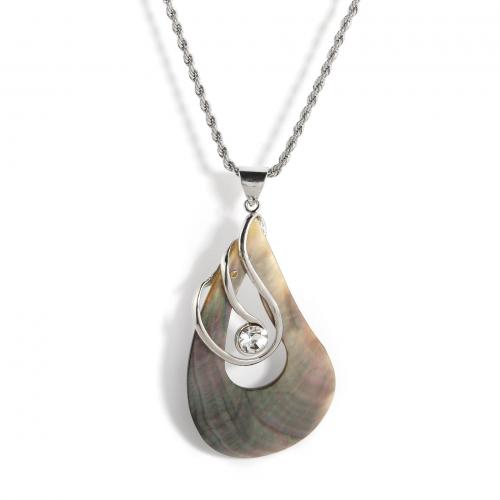 Bhlaosc Necklaces, Shell, le Sinc Alloy, le 6cm slabhra extender, Teardrop, dath airgid plated, jewelry faisin & unisex, 37x64mm, Fad Thart 59 cm, Díolta De réir PC