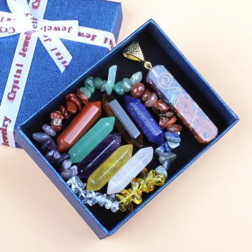 Edelstenen sieraden sets, Edelsteen, mode sieraden, gemengde kleuren, 73x93mm, Verkocht door box