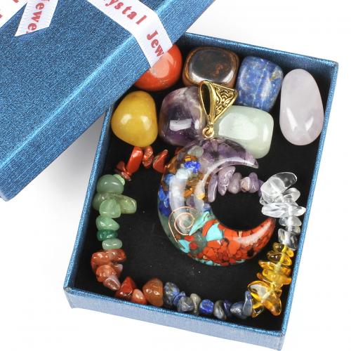 Gemstone Jewelry Sets, Ädelsten, mode smycken, blandade färger, 73x93mm, Säljs av Box