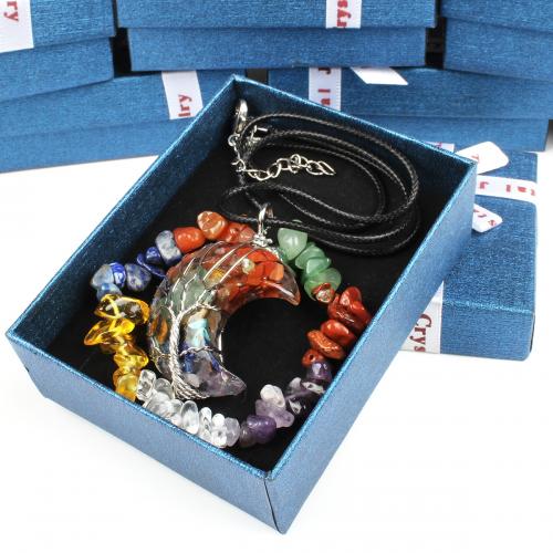 Edelstenen sieraden sets, Edelsteen, mode sieraden, gemengde kleuren, 73x93mm, Verkocht door box