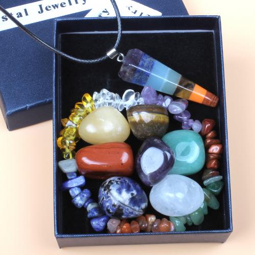 Gemstone Jewelry Sets, Ädelsten, mode smycken, blandade färger, 73x93mm, Säljs av Box