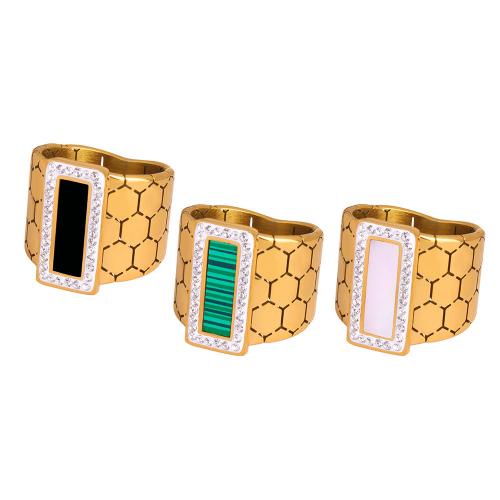 Anel de dedo de aço de partículas, Partículas de aço, with esmalte, 18K banhado a ouro, materiais diferentes para a escolha & tamanho diferente para a escolha & para mulher & com strass, níquel, chumbo e cádmio livre, wide:1.8cm, vendido por PC