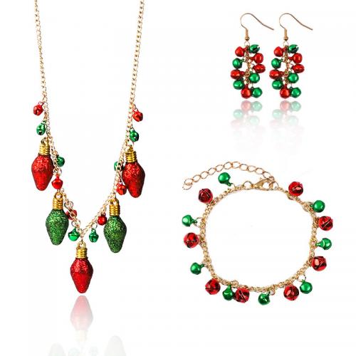 Zinc Alloy Jewelry Set bracelet & earring & necklace painted Christmas Design & three pieces & for woman nickel lead & cadmium free Sold By Set