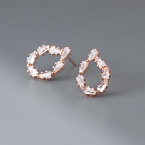 Cubic Zirconia micro pavimenta Sterling Silver Earring, 925 argento sterlina, placcato, Micro spianare cubic zirconia & per la donna, color oro rosato, 14mm, Venduto da coppia