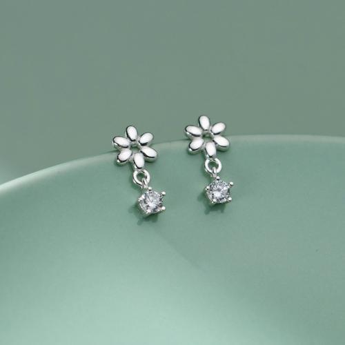 Cubic Zirconia micro pavimenta Sterling Silver Earring, 925 argento sterlina, Petali, placcato, Micro spianare cubic zirconia & per la donna, argento, 12mm, Venduto da coppia