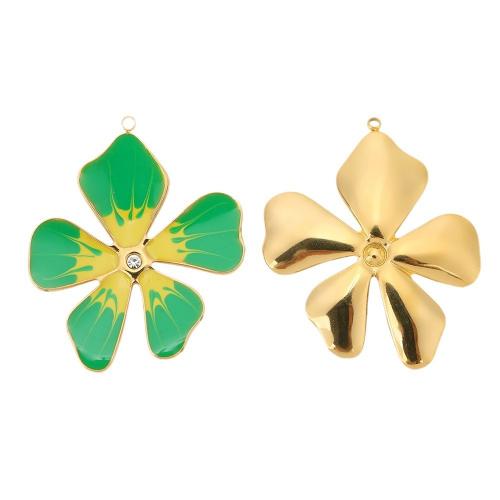 Stainless Steel Flower Pendant 304 Stainless Steel Vacuum Ion Plating DIY & enamel nickel lead & cadmium free Sold By Bag