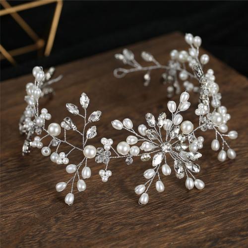 Diadema, aleación de zinc, con Cristal & Perlas plásticas, Joyería & para mujer, plateado, libre de níquel, plomo & cadmio, 340x80mm, Vendido por UD