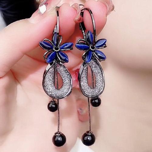 Zinc Alloy Drop Earring, med Krystal, Flower, forgyldt, for kvinde & hule, 20x75mm, Solgt af par