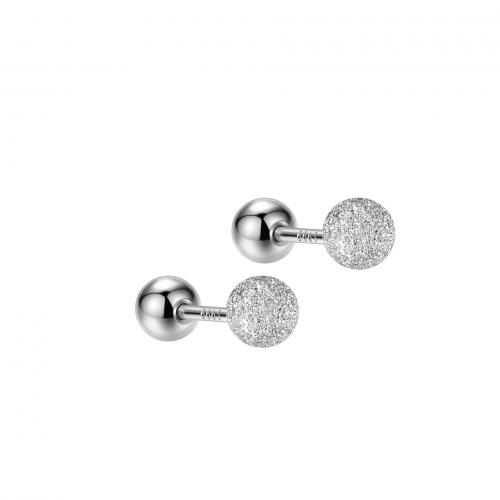 925 Sterling Sølv Stud Earring, Runde, platineret, forskellig størrelse for valg & for kvinde, Solgt af par