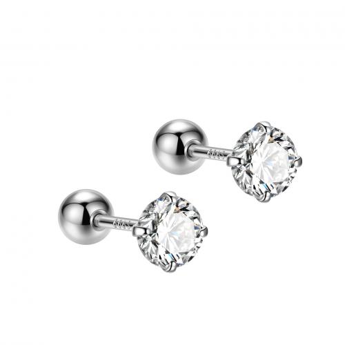 925 Sterling Sølv Stud Earring, platineret, forskellig størrelse for valg & for kvinde & med rhinestone, Solgt af par