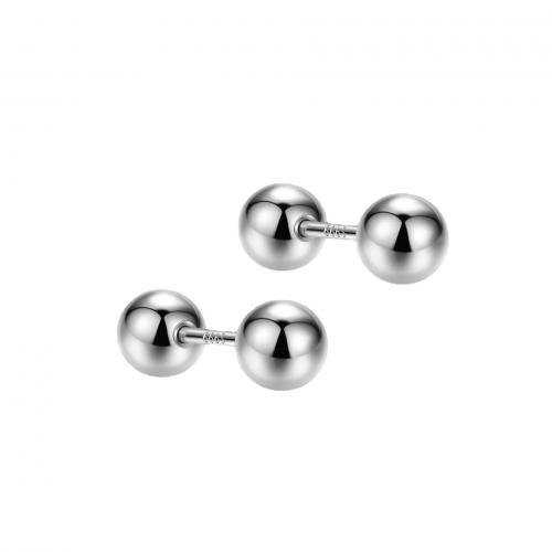 925 Sterling Silver Stud Earring Round platinum plated & for woman Sold By Pair