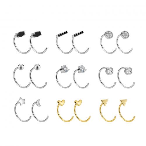 925 sterling zilver piercing oorbel, plated, uniseks & verschillende stijlen voor de keuze & met strass, 11mm, Verkocht door pair