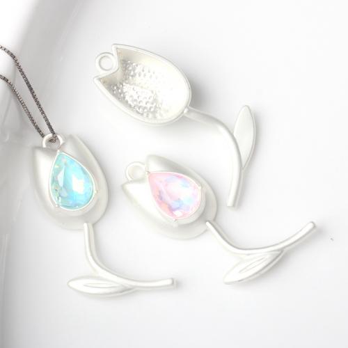 Zinc Alloy Rhinestone Pendants Tulip painted DIY & with rhinestone nickel lead & cadmium free Sold By PC