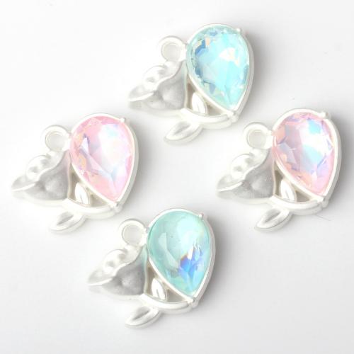 Colgantes de diamantes de imitación de la aleación de zinc, Rosa, barnizado, Bricolaje & con diamantes de imitación, más colores para la opción, libre de níquel, plomo & cadmio, 17x13mm, Vendido por UD