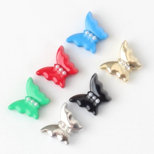 Zinklegering Animal Kralen, Zinc Alloy, met Plastic Pearl, Vlinder, geschilderd, DIY, meer kleuren voor de keuze, nikkel, lood en cadmium vrij, 11x9mm, Verkocht door PC