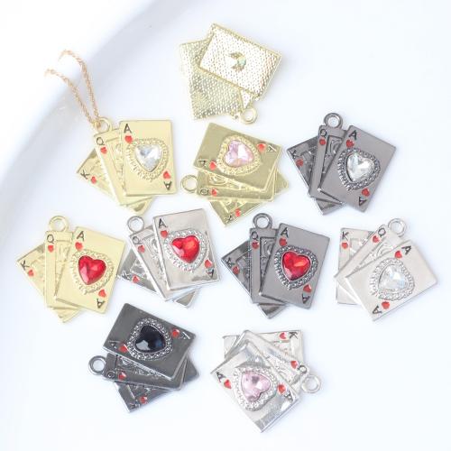 Zinc alliage strass Pendants, alliage de zinc, Poker, Placage, DIY & émail & avec strass, plus de couleurs à choisir, protéger l'environnement, sans nickel, plomb et cadmium, 25x24mm, Vendu par PC