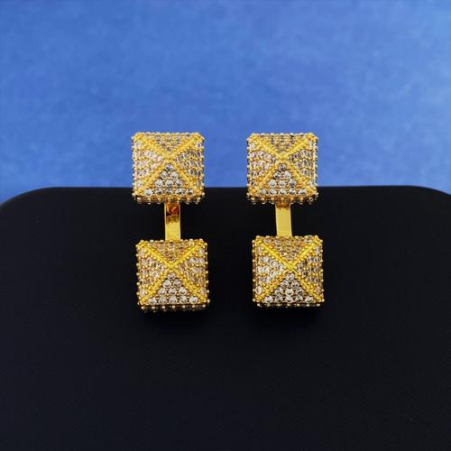 Pendientes de Perno en Latón, metal, Joyería & para mujer & con diamantes de imitación, libre de níquel, plomo & cadmio, 28mm, Vendido por Par