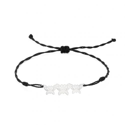 Trendy Wax cord armbanden, met 304 roestvrij staal, mode sieraden & verstelbaar & voor vrouw, zwart, 8x31mm, Lengte Ca 16-26 cm, Verkocht door PC