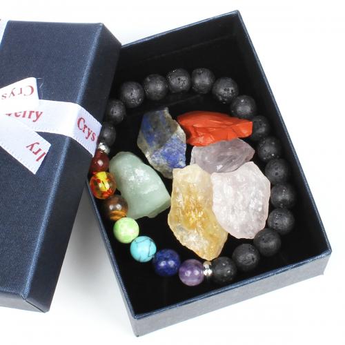 Gemstone smykker sæt, Ædelsten, mode smykker, blandede farver, 73x93mm, Solgt af Box