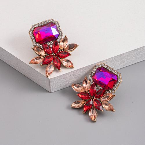 Zinc Alloy Stud Earring Flower plated fashion jewelry & with rhinestone nickel lead & cadmium free Sold By Pair