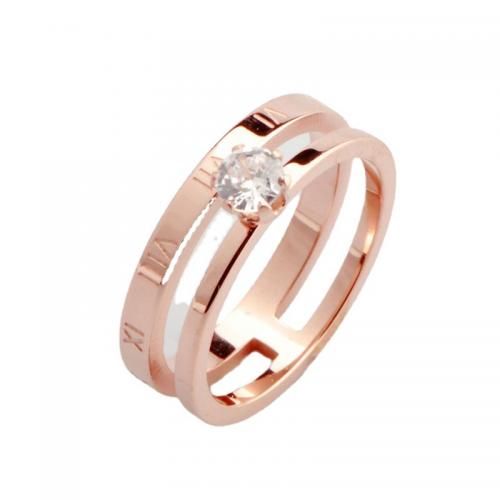 Titanium Steel Finger Ring plated & micro pave cubic zirconia & for woman rose gold color Sold By PC