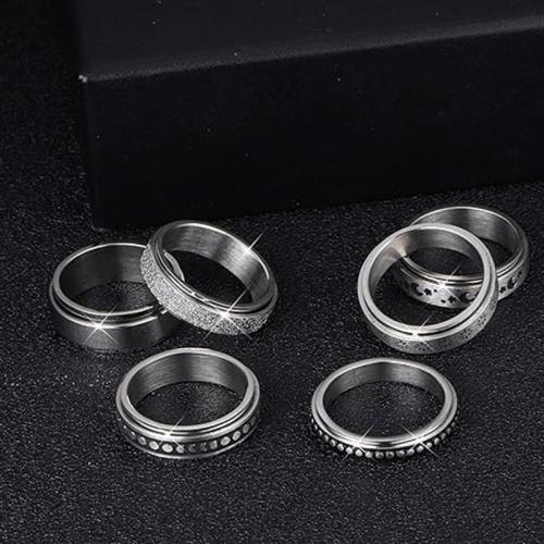 Anello in acciaio inox, 304 acciaio inox, 6 pezzi & gioielli di moda & girevole & unisex & formato differente per scelta, argento, assenza di nichel,piombo&cadmio, 6PC/set, Venduto da set