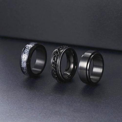 Edelstahl Ringe, 304 Edelstahl, drei Stücke & Modeschmuck & unisex & verschiedene Größen vorhanden, schwarz, frei von Nickel, Blei & Kadmium, Width 8mm,Thickness 2mm, 3PCs/setzen, verkauft von setzen