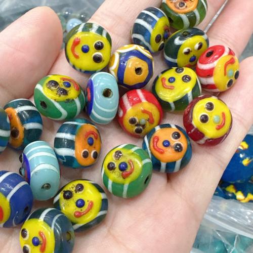 Ανώμαλος Χάντρες Lampwork, Γυάλινα, Flat Γύρος, DIY, μικτά χρώματα, 15mm, Περίπου 10PCs/τσάντα, Sold Με τσάντα