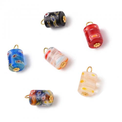 Colgantes de Cristal Millefiori, Millefiori Lampwork, con metal, Columna, chapado en color dorado, Joyería & Bricolaje, color mixto, libre de níquel, plomo & cadmio, 19.50x17mm, aproximado 100PCs/Bolsa, Vendido por Bolsa