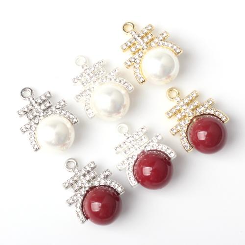 Zinc Alloy Rhinestone Pendler, med Resin & Plastic Pearl, forgyldt, mode smykker & du kan DIY & med rhinestone, flere farver til valg, nikkel, bly & cadmium fri, 14x22mm, Solgt af PC