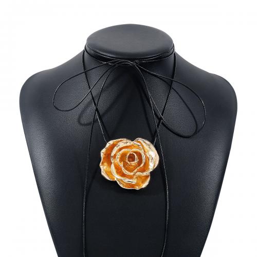 Mode Collier Choker, alliage de zinc, avec corde de cire, fleur, fait à la main, bijoux de mode & pour femme, plus de couleurs à choisir, protéger l'environnement, sans nickel, plomb et cadmium, Longueur Environ 160 cm, Vendu par PC