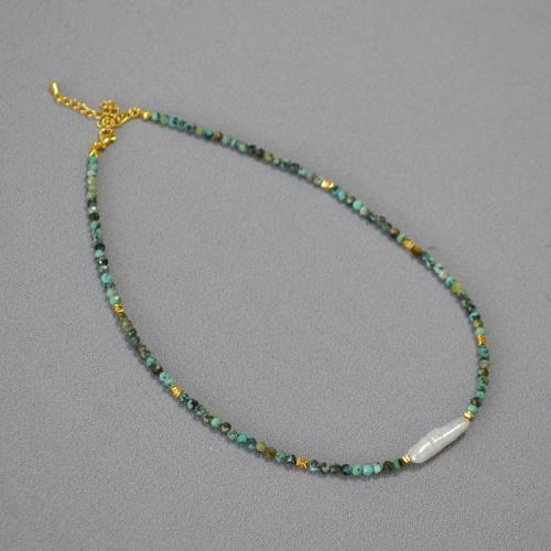 Collier turquoise de mode, perle d'eau douce cultivée, avec turquoise, avec 1.97inch chaînes de rallonge, Baroque, fait à la main, bijoux de mode & pour femme, Longueur Environ 15.75 pouce, Vendu par PC