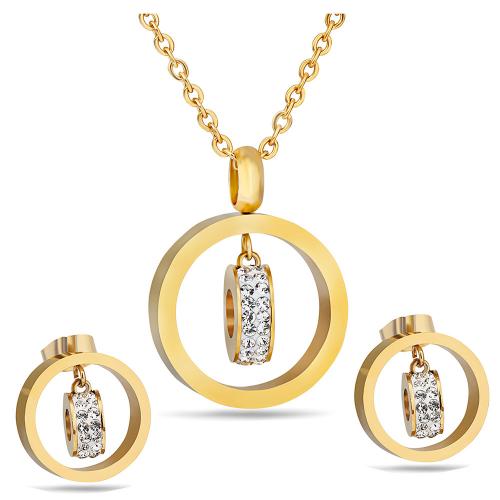 Strass Stainless Steel Jewelry Set, Stud Oorbel & halsketting, 304 roestvrij staal, Ronde, plated, mode sieraden & verschillende stijlen voor de keuze & voor vrouw & met strass, meer kleuren voor de keuze, Lengte 50 cm, Verkocht door Stel