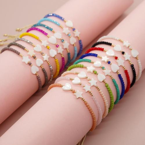 Pulseras de Cristal, con Cordón de nudo & Nácar & metal, chapado en color dorado, Ajustable & Joyería & para mujer, más colores para la opción, longitud aproximado 28 cm, Vendido por UD