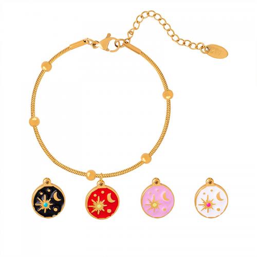 Pulseira de aço titânio, Partículas de aço, with 5cm extender chain, 18K banhado a ouro, joias de moda & para mulher & esmalte, dourado, 14mm, comprimento Aprox 17 cm, vendido por PC