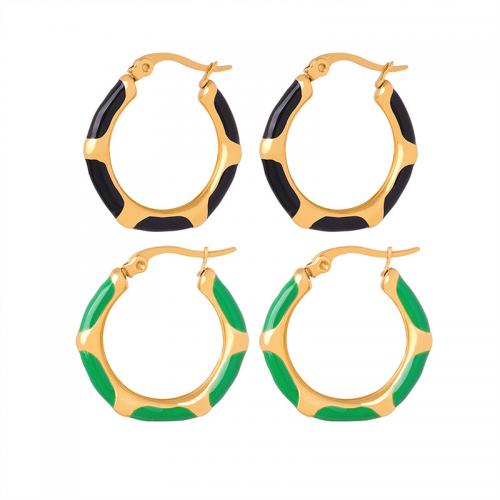 Titanium Steel  Earring 18K gold plated fashion jewelry & for woman & enamel golden Sold By Pair