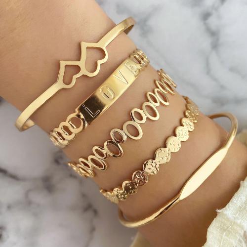 Zinc Alloy Bangle plated 5 pieces & fashion jewelry golden nickel lead & cadmium free Sold By Set