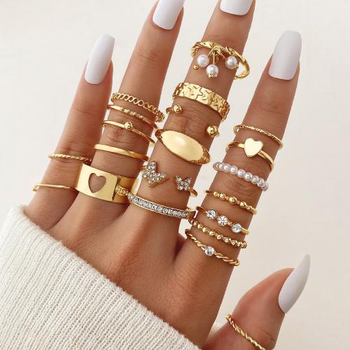 Zinklegering Ring Set, Zinc Alloy, met Plastic Pearl, plated, mode sieraden & met strass, meer kleuren voor de keuze, nikkel, lood en cadmium vrij, 21pC's/Stel, Verkocht door Stel