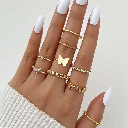 Zinklegering Ring Set, Zinc Alloy, plated, 6 stuks & mode sieraden & met strass, gouden, nikkel, lood en cadmium vrij, Verkocht door Stel